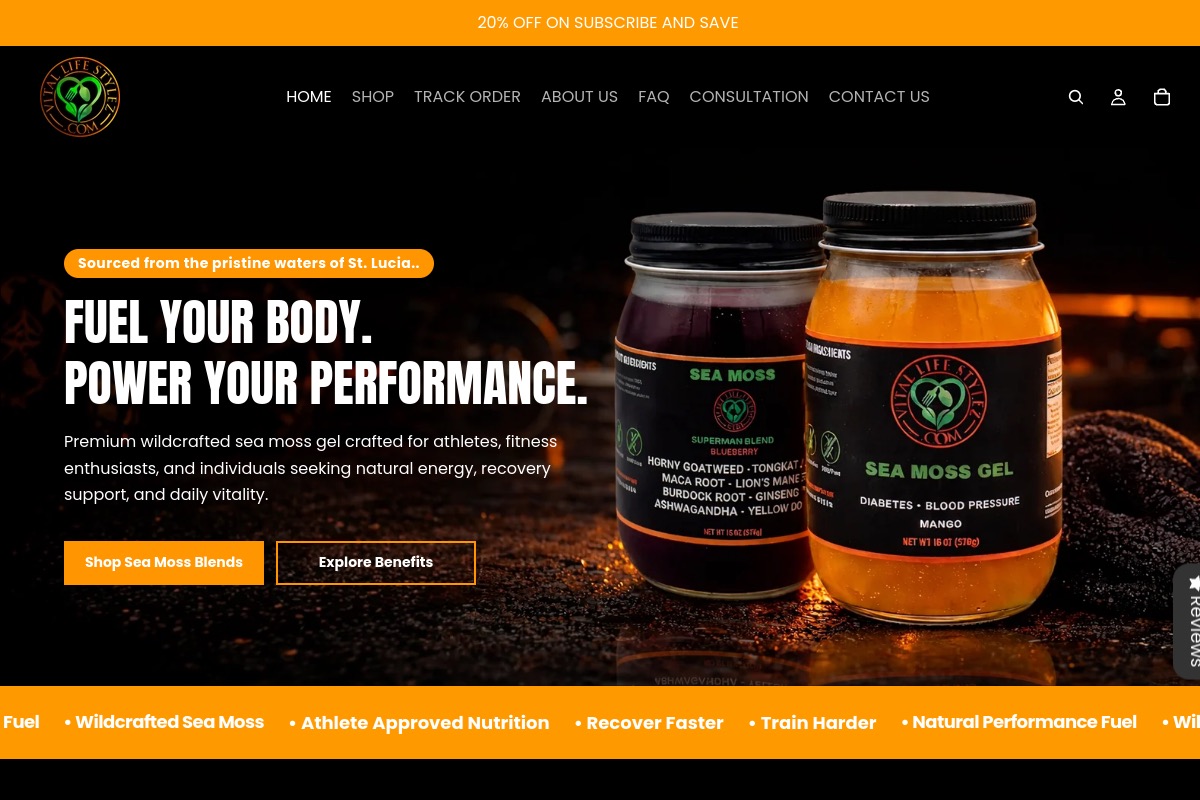 Vital Lifestylez homepage preview